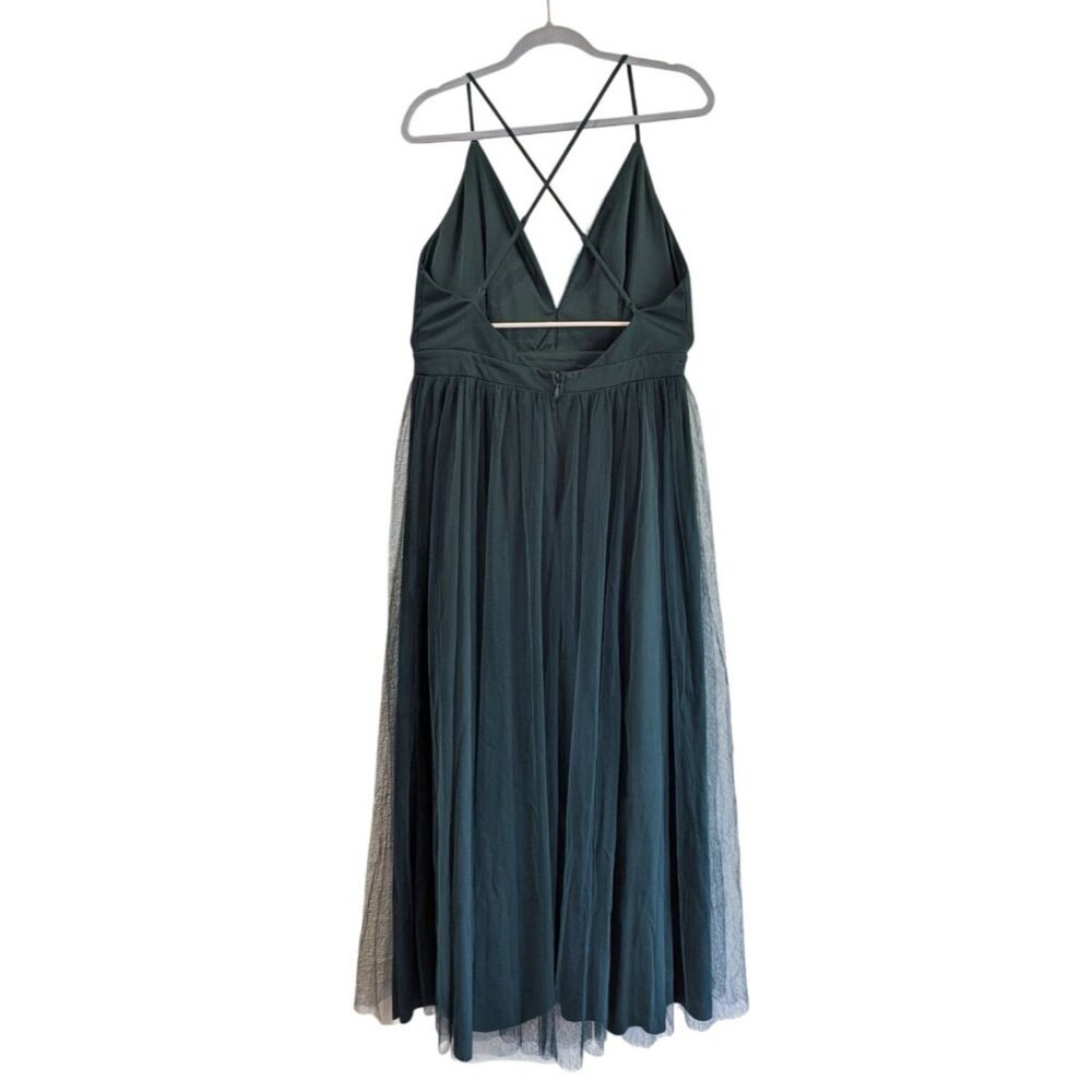 Lulus Rare Beauty Green Tulle Backless Full Length Size Large Adjustable Straps - Picture 8 of 10